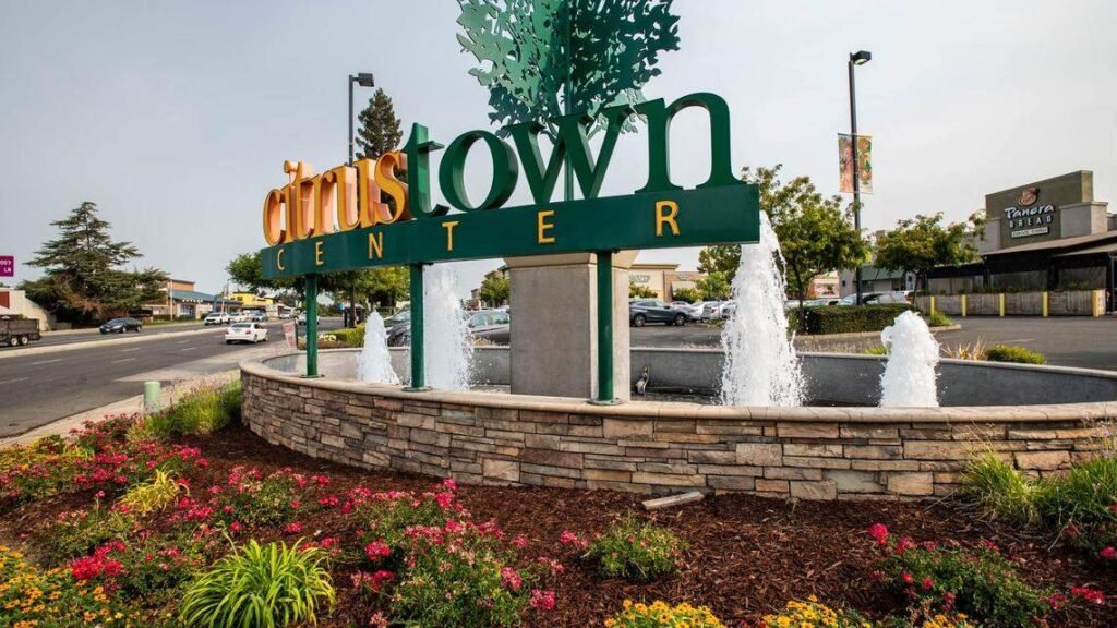 Citrus Town Center entrance sign and fountain in Citrus Heights, CA — landmark in ABD Inspections SB 721 and SB 326 service area