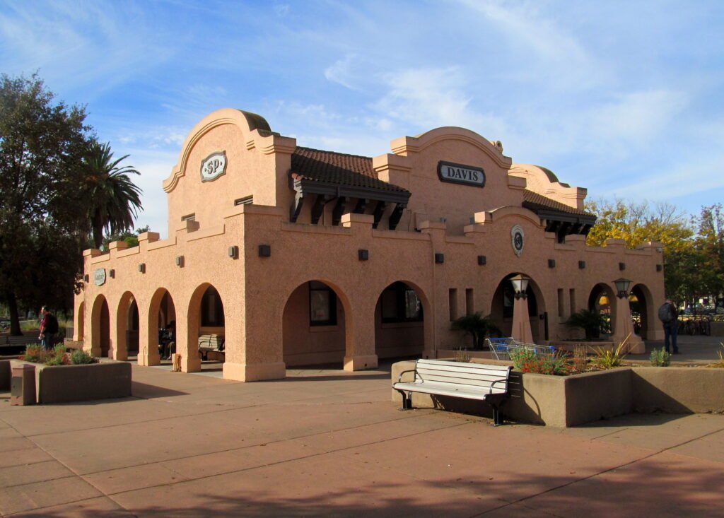 Historic Davis Amtrak Station Mission Revival depot in Davis, CA — landmark in ABD Inspections Yolo County deck and balcony service area