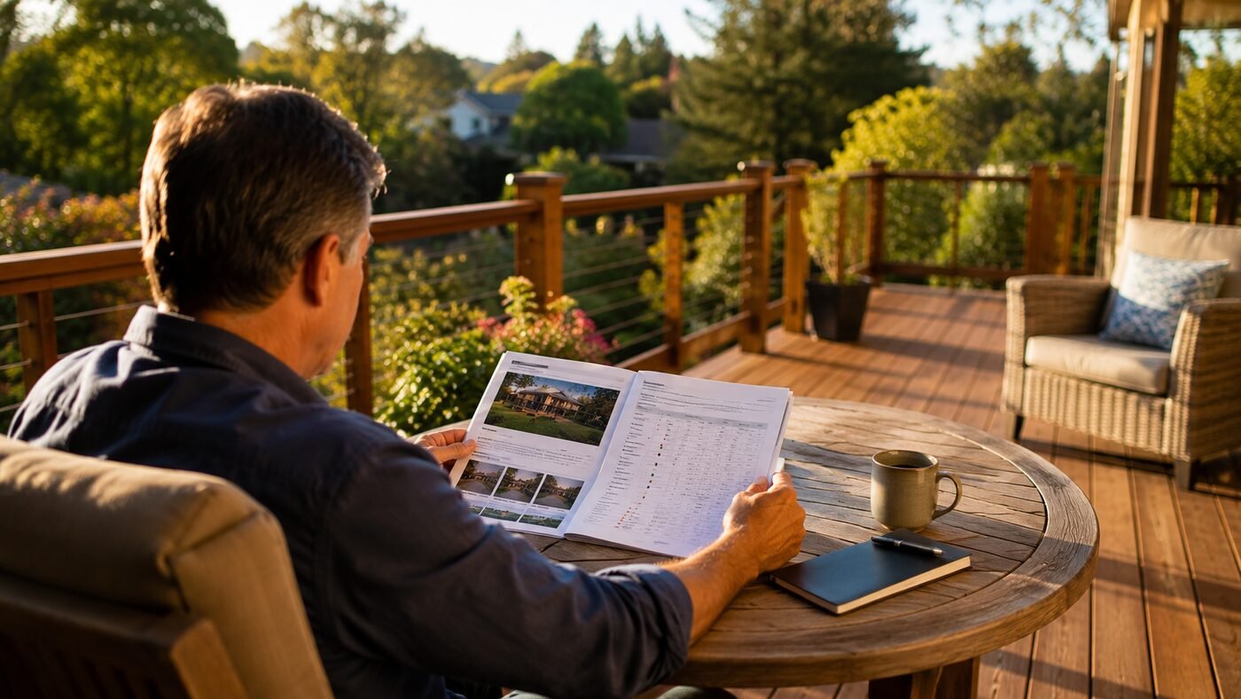 Property owner reviewing a completed deck inspection report