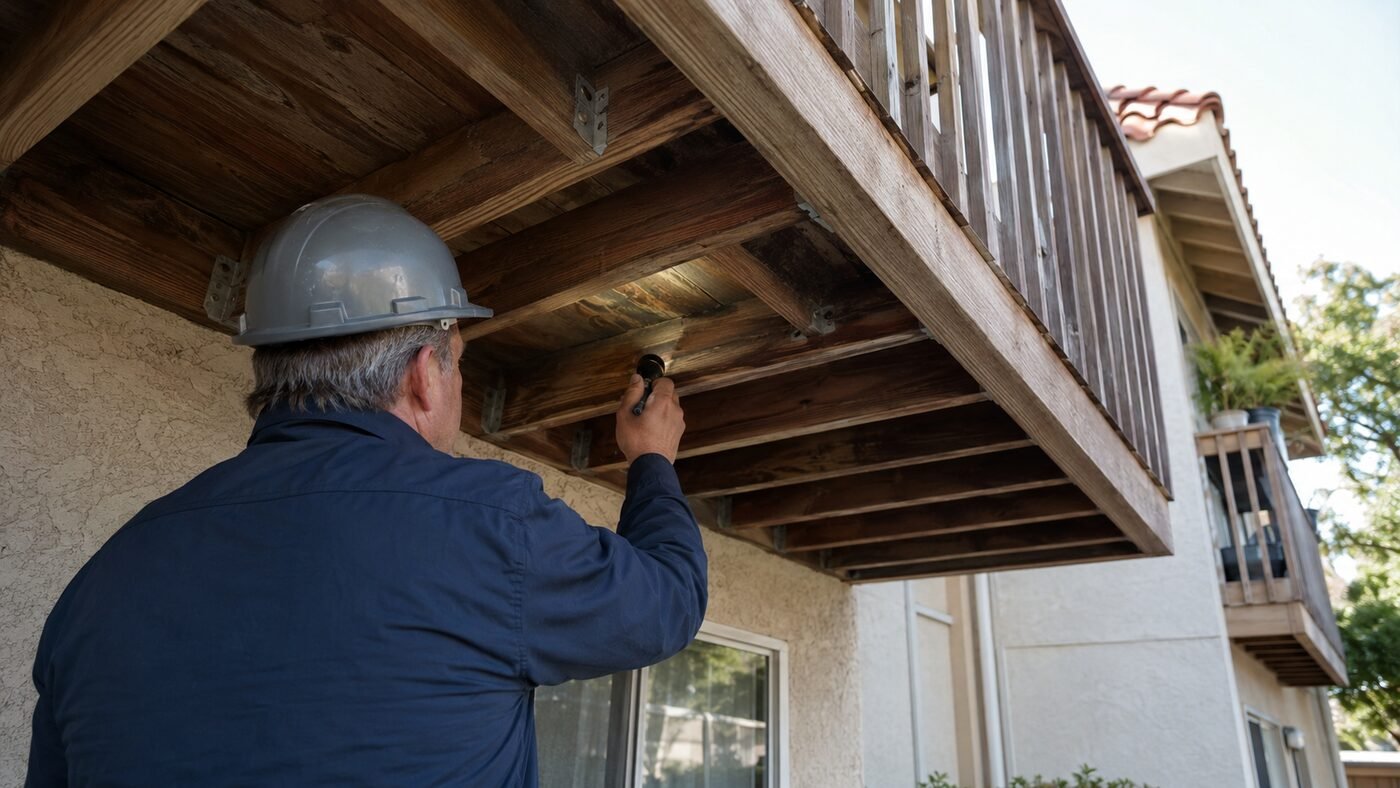 Inspector helping a property owner plan SB 721 and SB 326 compliance