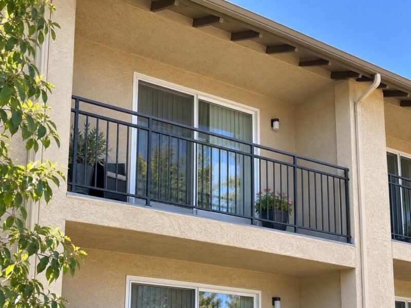 Repaired balcony membrane with the penetration closed and the coating made continuous