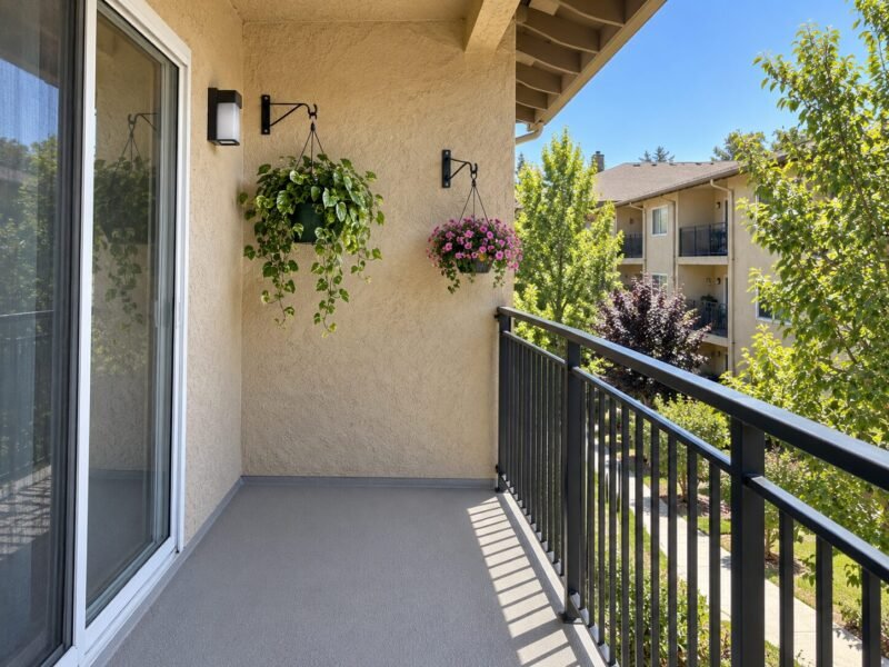 Wall-mounted attachment points fitted above the membrane line on a San Jose balcony