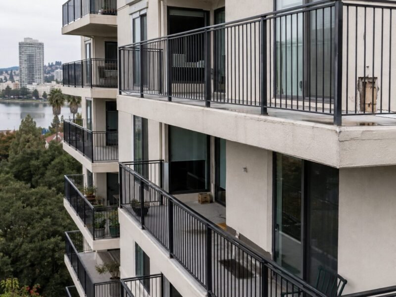 Mid-rise condominium balconies at Lake Merritt, Oakland, during an SB 326 inspection