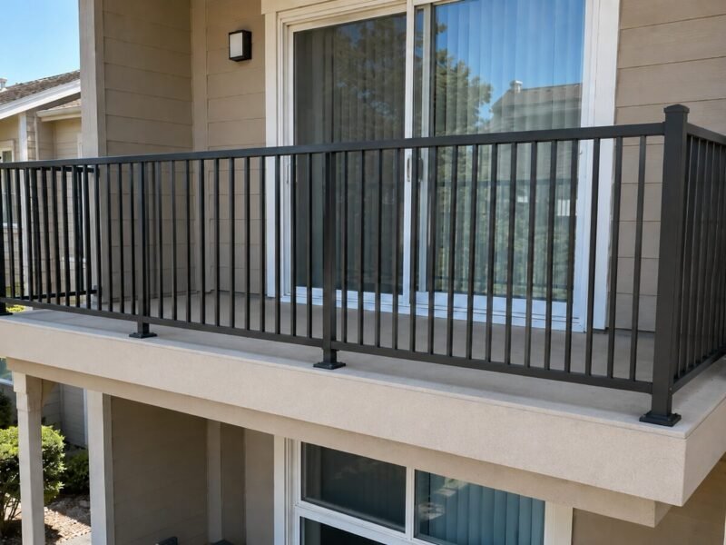 Rebuilt guardrail post set on new pressure-treated blocking with a flashed penetration