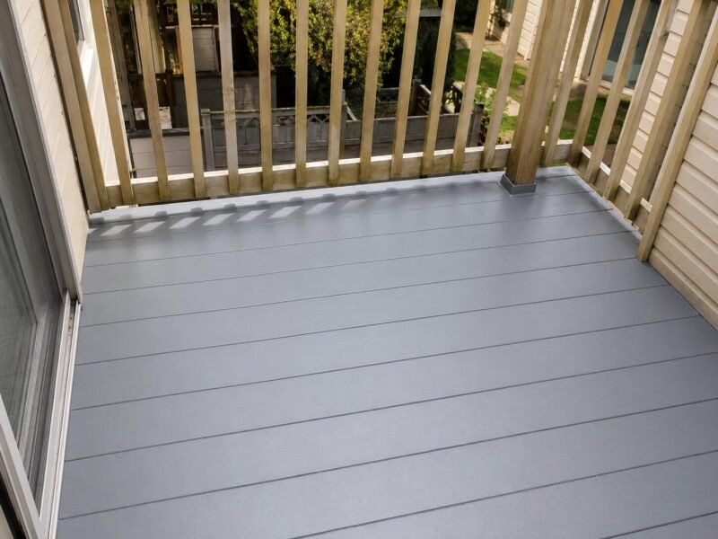 Recoated balcony with re-sealed guard post bases at a Woodland association